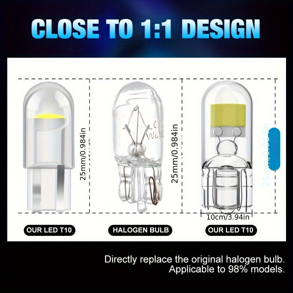 Pack de 2 bombillas LED COB W5W T10 para coche, blanco brillante, para interior y domo