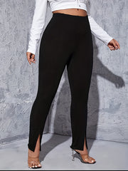 Leggings de mujer de talla grande de tiro alto con dobladillo dividido sólido