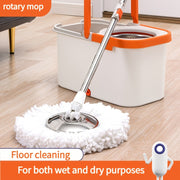 Rotary Mop and Bucket Set Stainless Steel Microfiber Heads for Multi-Surface Cleaning