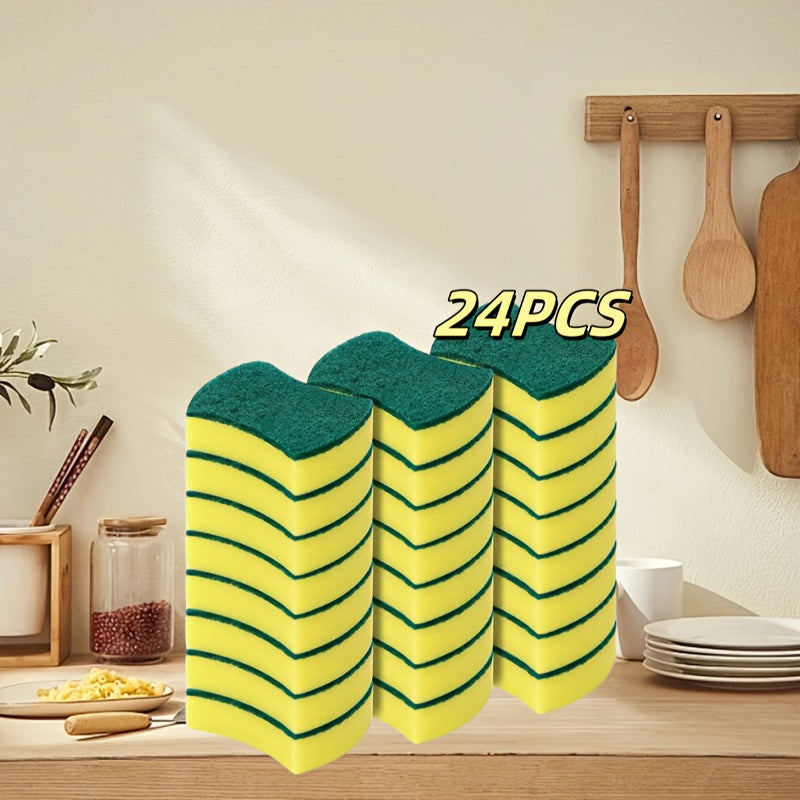 Pack of 12 or 24 Multi-Use Cleaning Sponges with Dual-Sided Scrub Pads