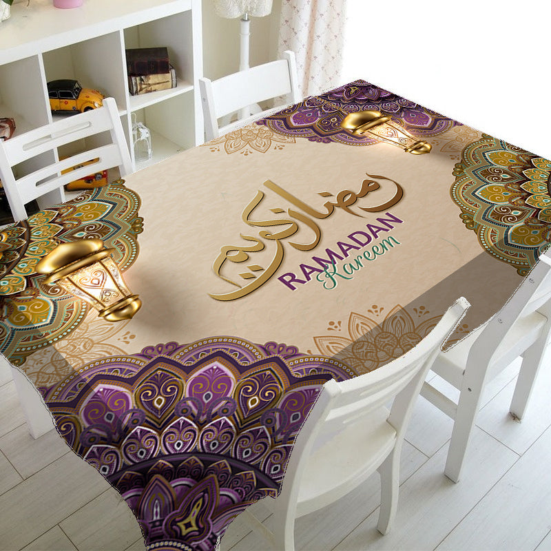 Rectangular Polyester Ramadan Kareem Tablecloth for Eid Celebrations and Home Decor