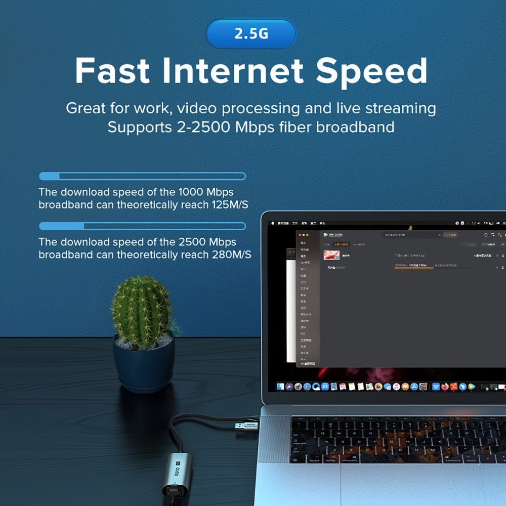 USB 3.1 to RJ45 Gigabit Ethernet Adapter for Gaming and Streaming Aluminum Alloy Network Converter