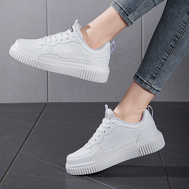White Lightweight Lace-Up Low Top Sneakers for All Seasons