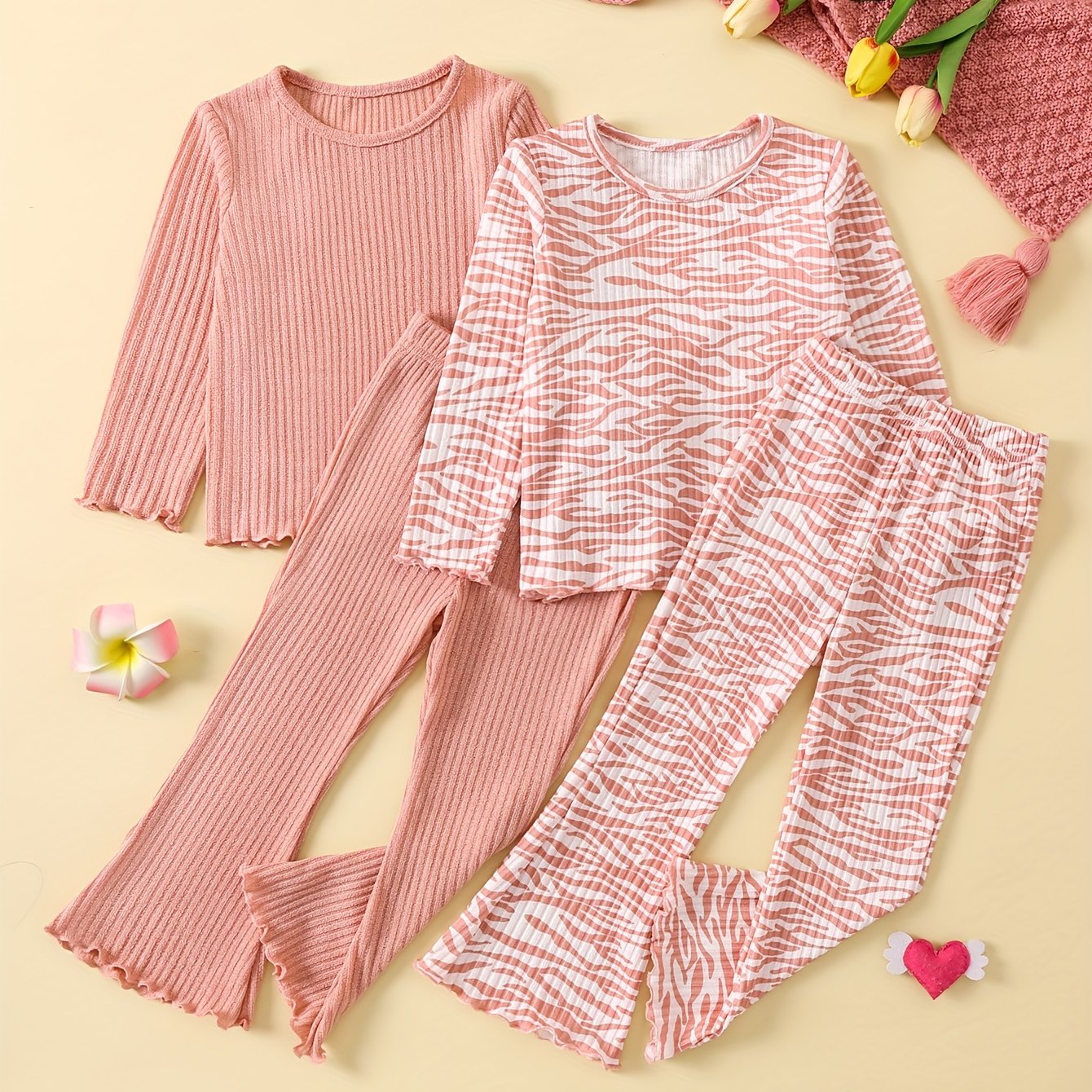 Conjunto de ropa de punto para niñas con bordes con volantes en poliéster negro y rojo para primavera y otoño