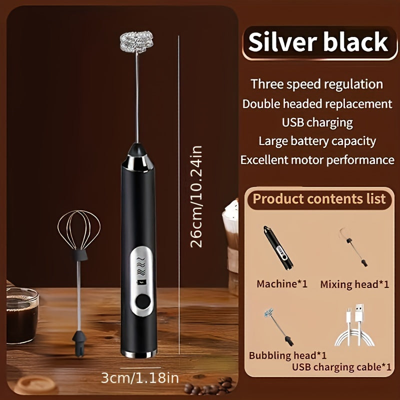 Portable USB Rechargeable Milk Frother Coffee Maker with Whisk and Measuring Cup