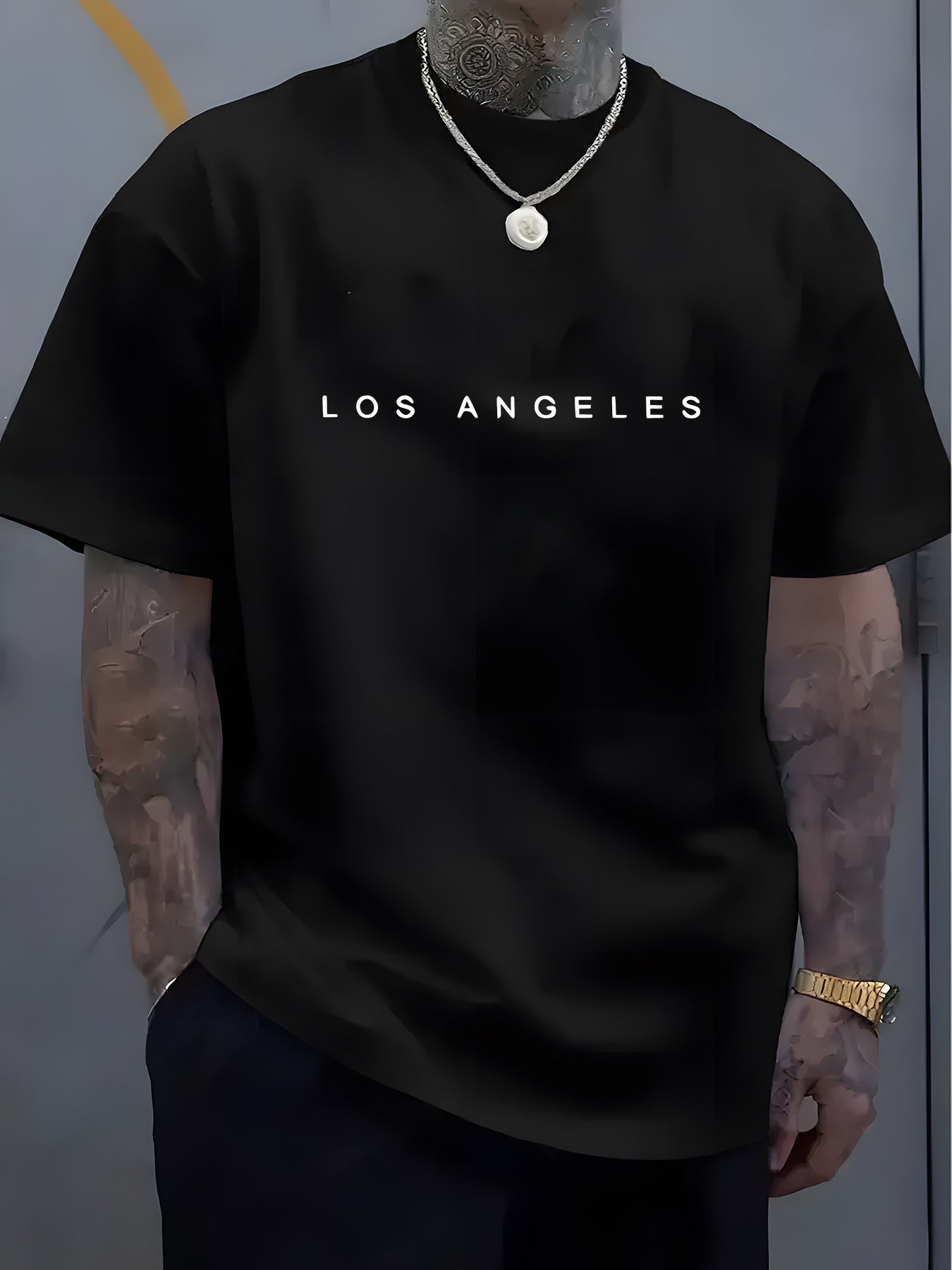 Camiseta de manga corta para hombre de poliéster con cuello redondo y patrón de alfabetos para verano casual