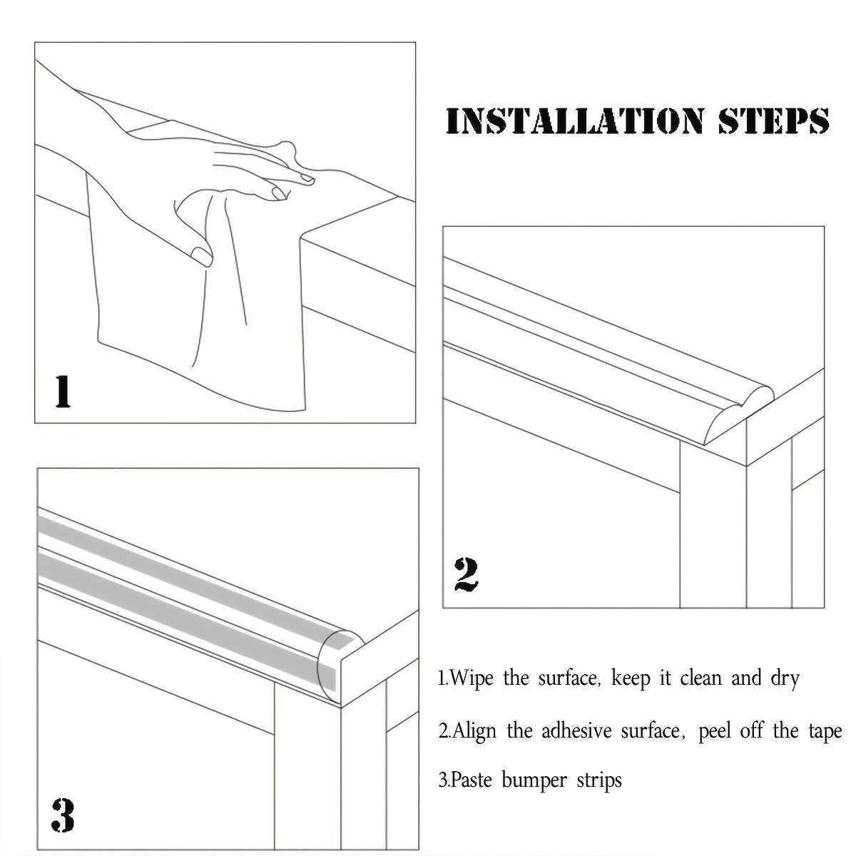 Bolalar xavfsizligi bumperi, shaffof PVC burchak himoyachisi, ikki tomonlama yopishtiruvchi bilan, stol yonidagi mebel uchun, ikki o'lchovda