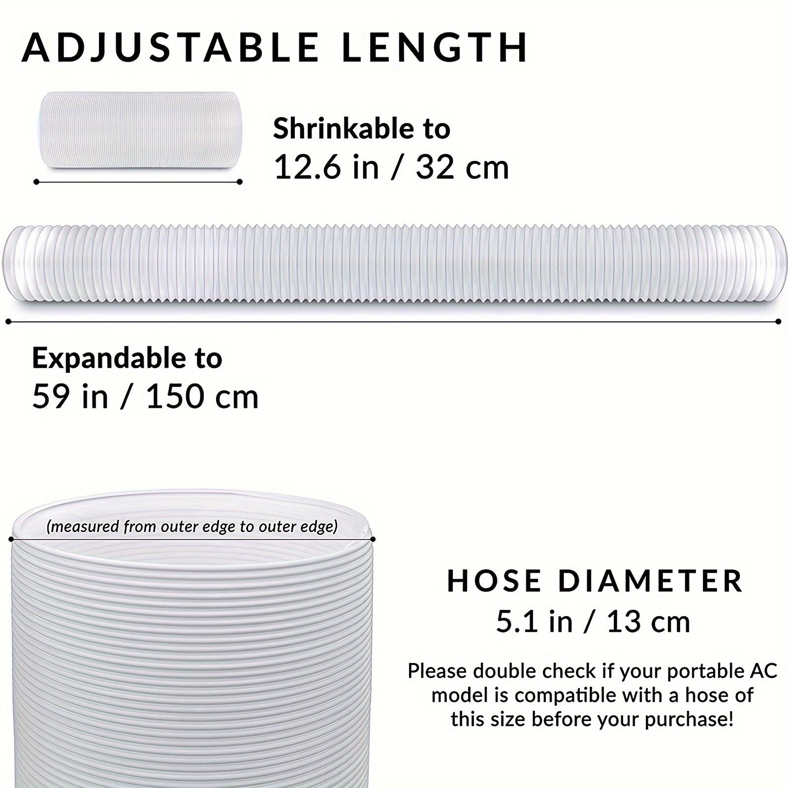 1.5m Extendable AC Vent Hose Universal Fit Portable Air Conditioner Exhaust Durable