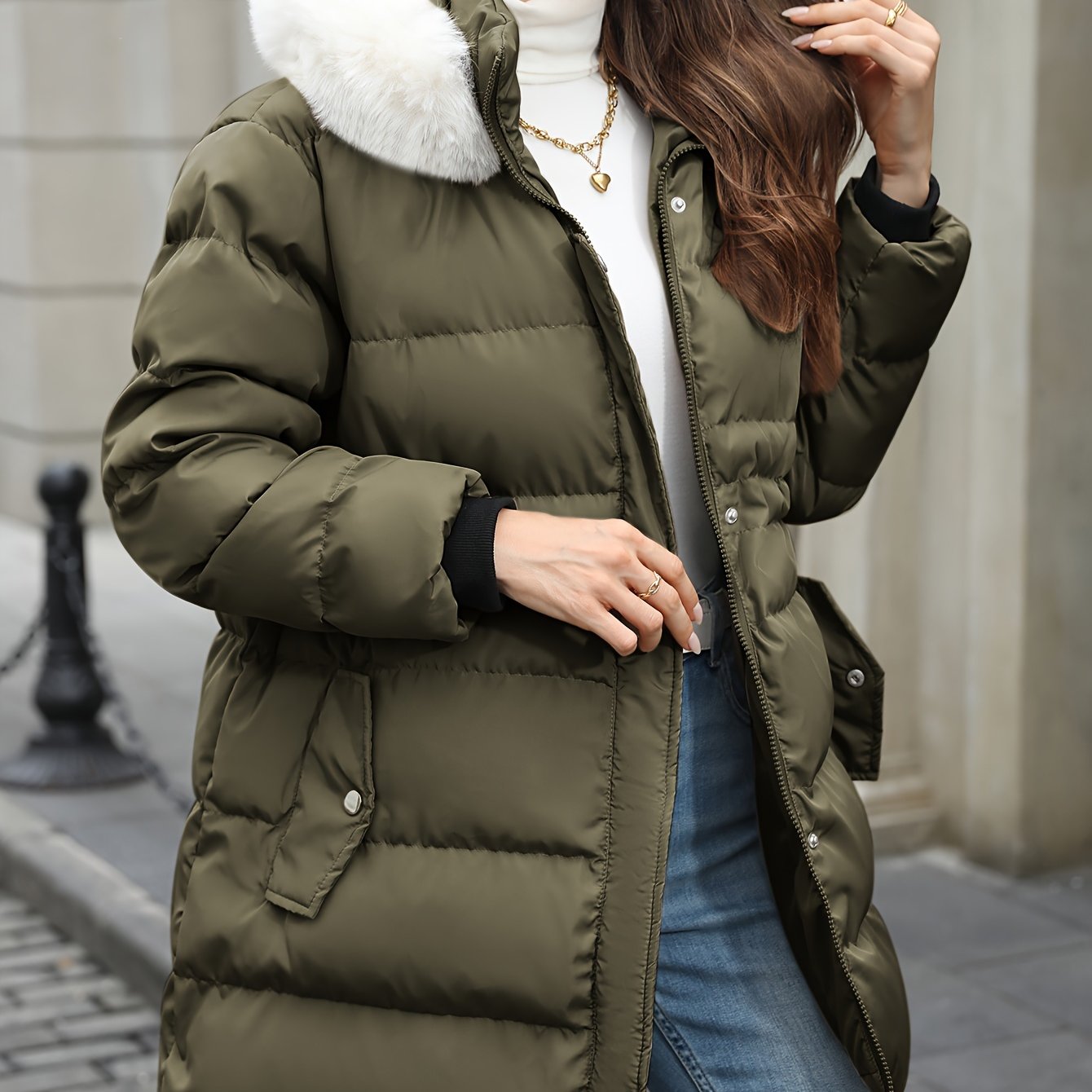Women's Hooded Puffer Jacket Solid Color Long Sleeve Fall Winter Non-Stretch Polyester