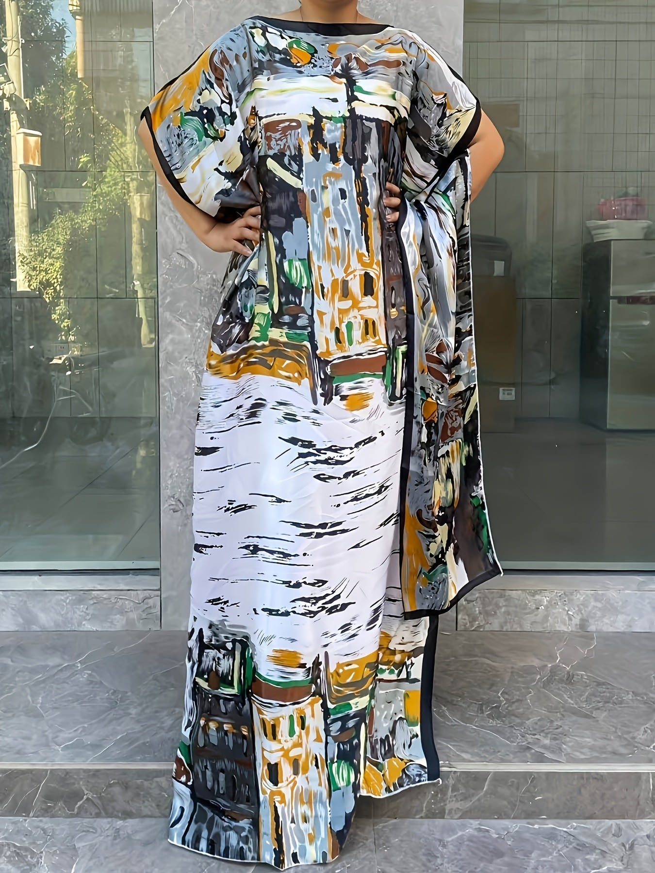 Women's Floral Print Batwing Sleeve Dress with Scarf All-Season Casual Elegance