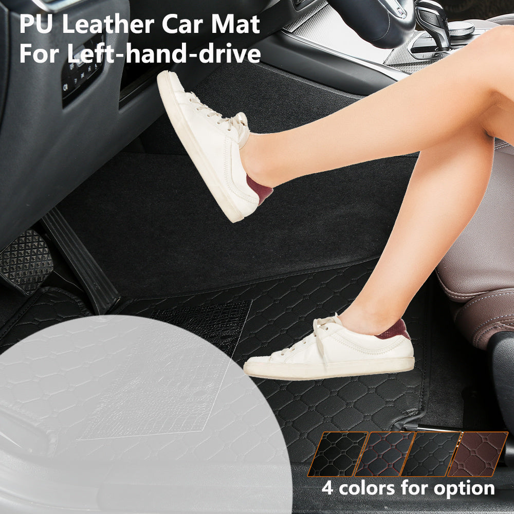 Car Floor Mats PU Leather for Sedan Left-Hand Drive 4 Colors Easy Clean