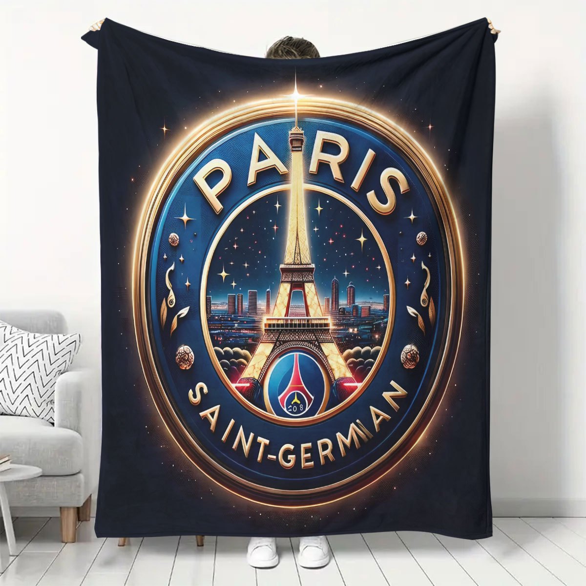 Soft Flannel Throw Blanket for Bed Sofa Chair All-Season with Eiffel Tower Print