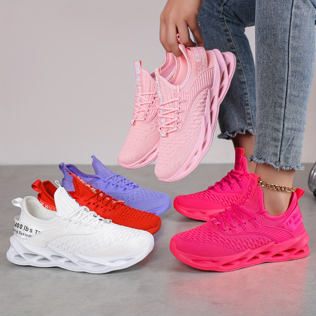 Women's Pink Breathable Casual Sneakers with Hole-Design and Shock Absorption
