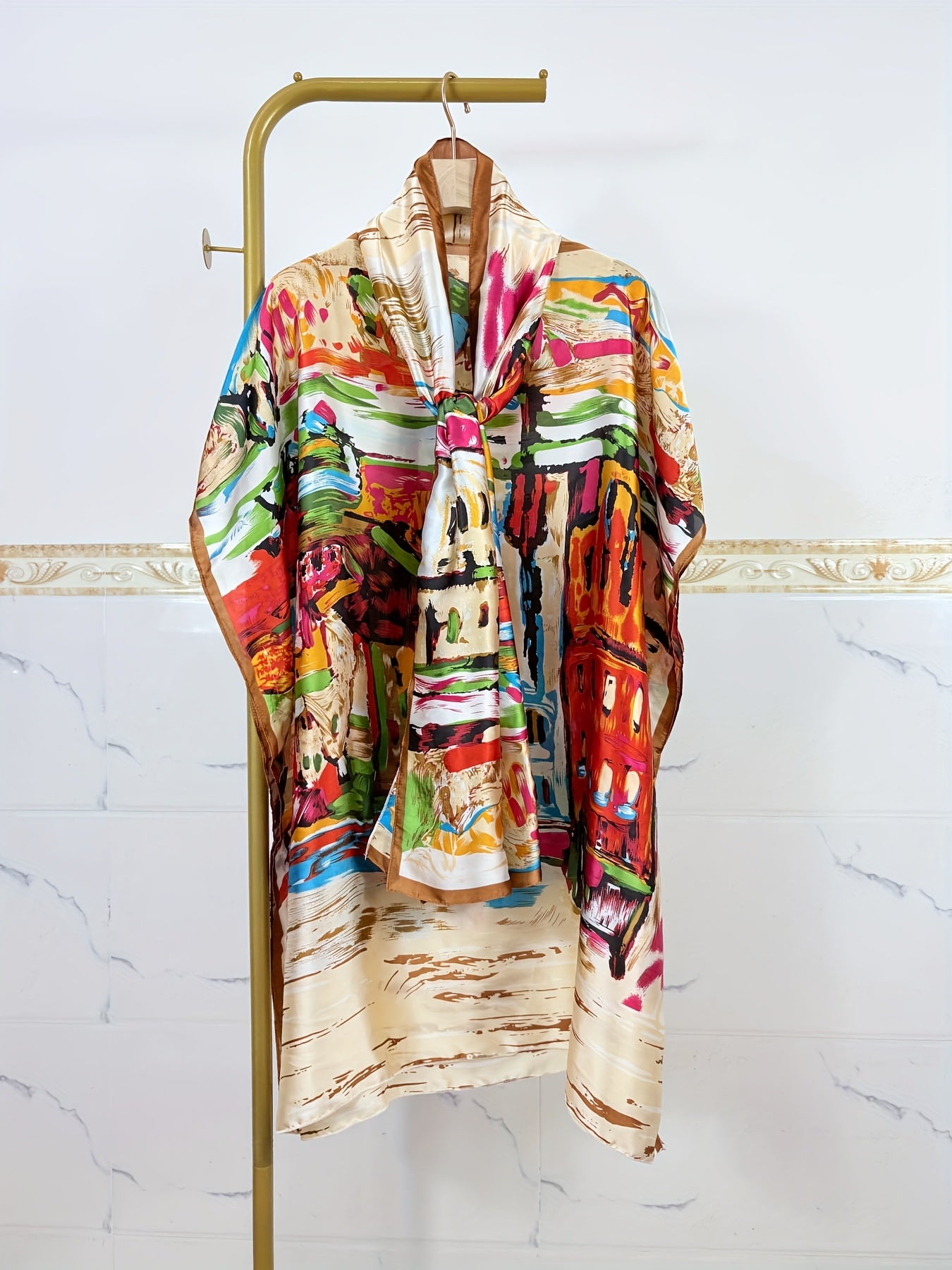 Plus o'lchamli ayollar uchun bohemiy bosma plyaj kiyimlari, tizzaga qadar uzunlikdagi ro'yxat va boshqashma