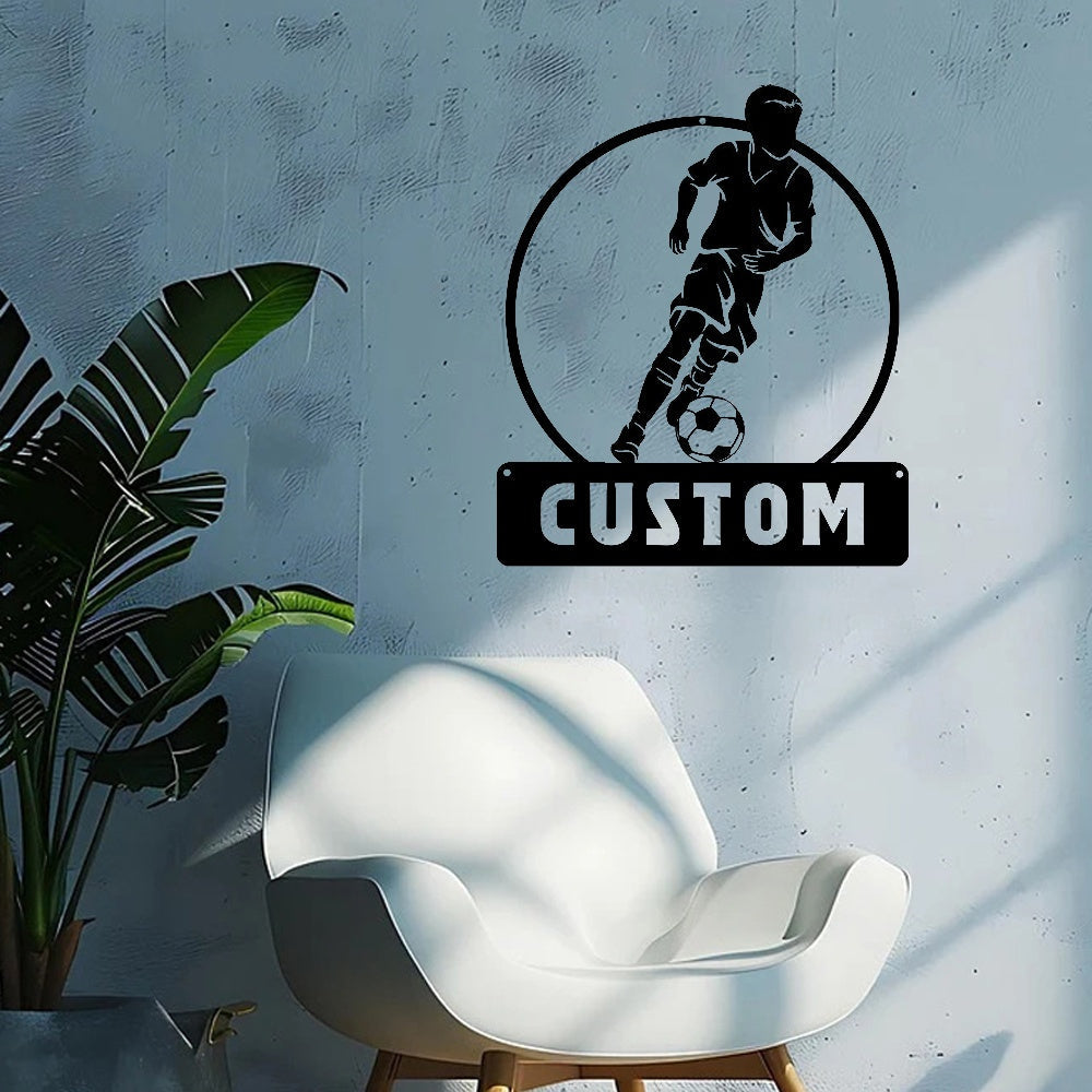 Personalized Soccer Wall Art Metal Sign Weatherproof Indoor Outdoor Black Iron