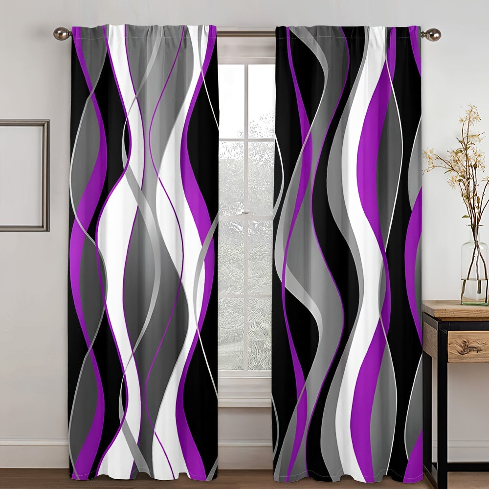 Modern Abstract Geometric Curtain Set Black White 2 Pieces Privacy Drapes