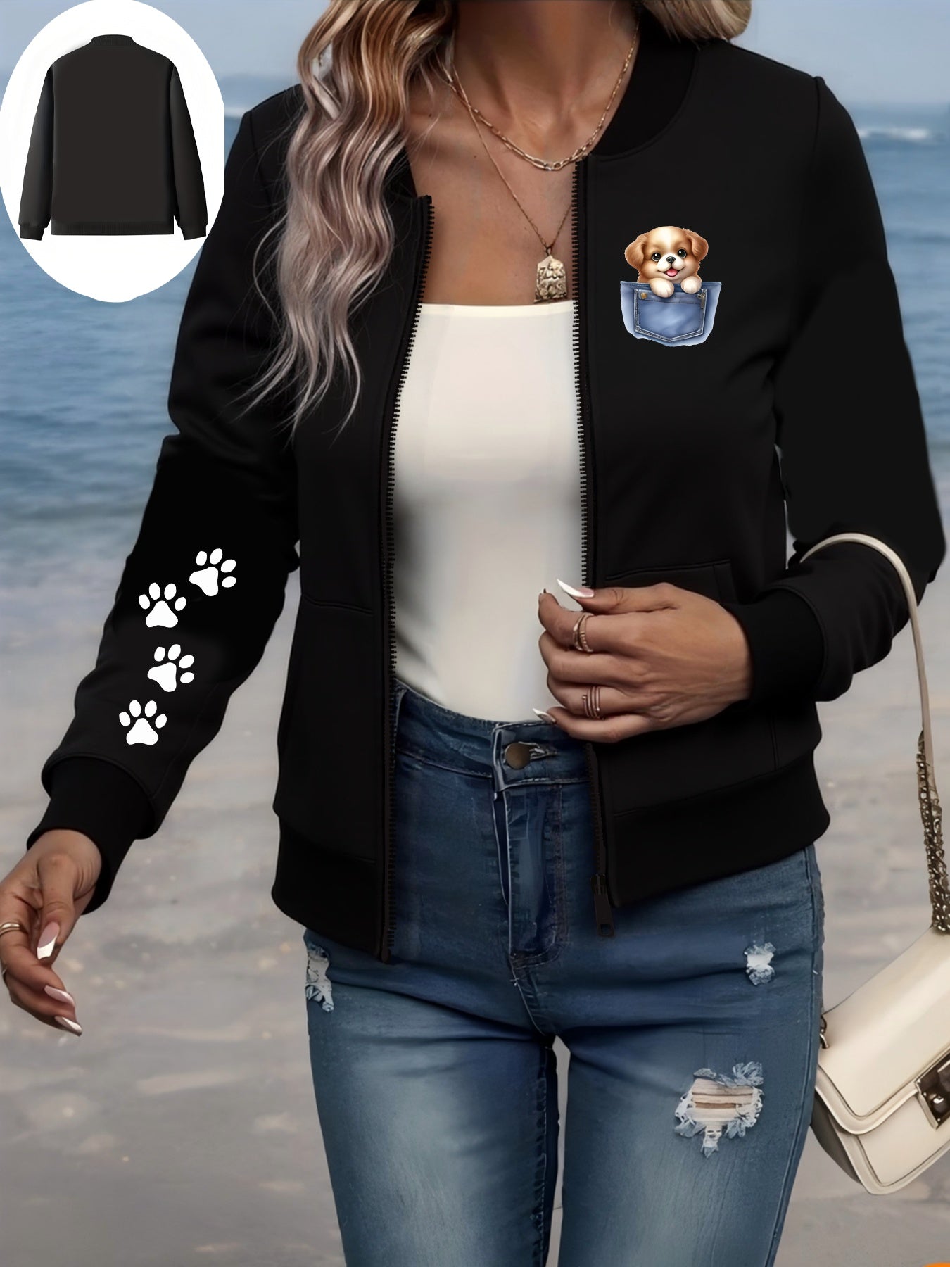 Plus Size Women's Pilot Jacket Casual Long Sleeve Zip-Up Outerwear