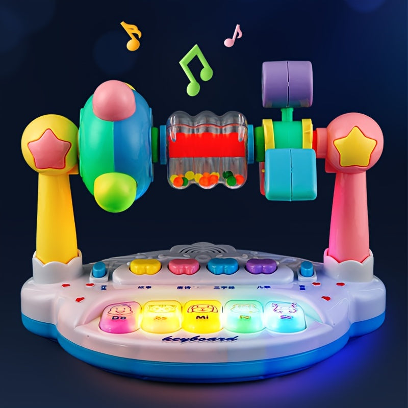 Kids Electronic Music Piano Toy with Lights, Shaking Bells, and Spinning Features