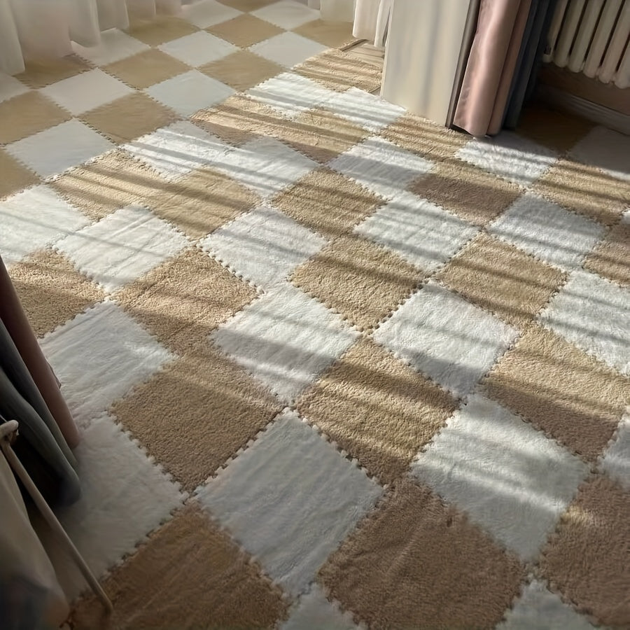 20pcs Indoor Carpet Tiles Full Coverage Washable Non-Slip Floor Rug 29.97cm Polyester EVA