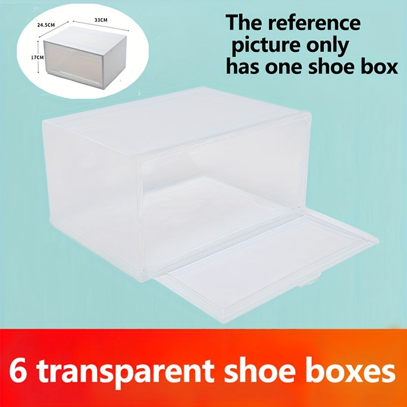 Clear Plastic Shoe Storage Boxes 6-Pack with Flip Top Closure for Sneakers and Athletic Shoes