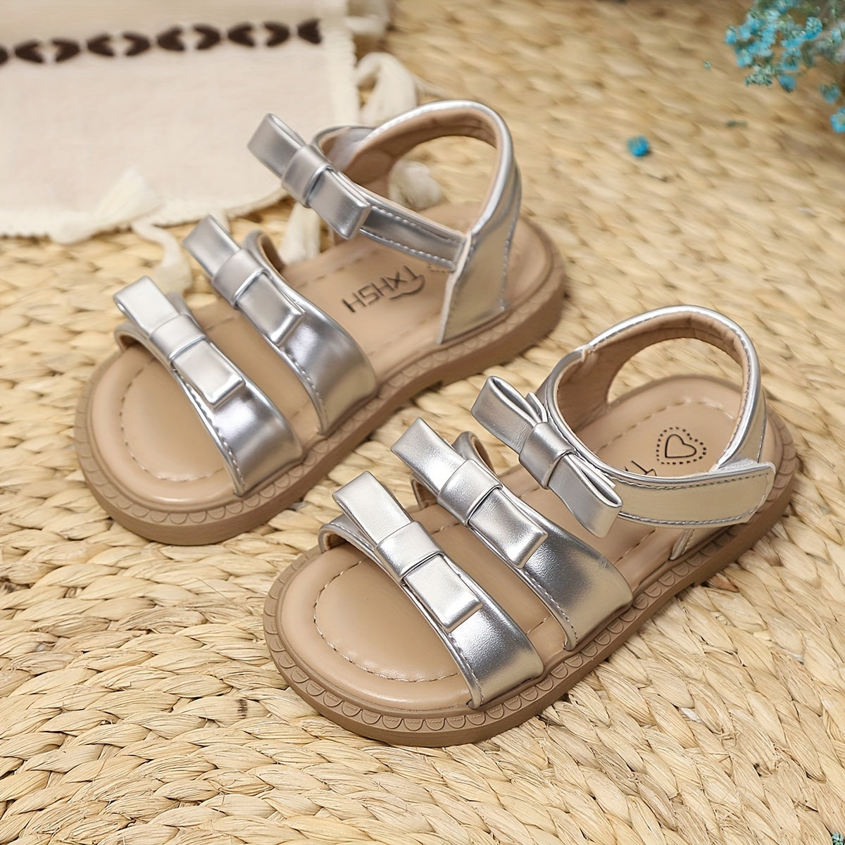 Girls Summer Sandals with Bowknot Lightweight Breathable Non-Slip Rubber Sole