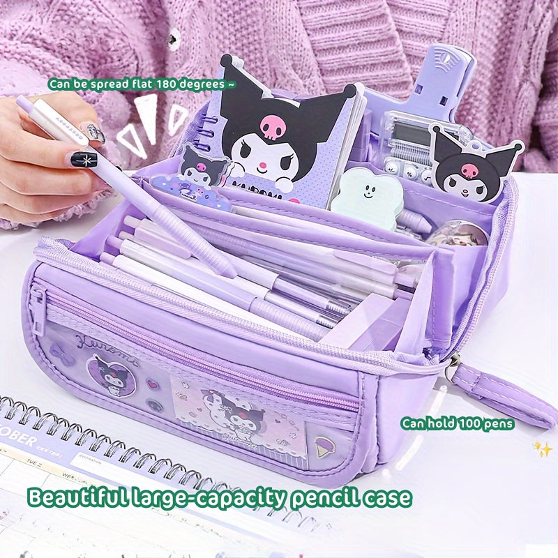 Large Capacity Multi-Functional Oxford Cloth Pen Case for Students with Cartoon Style