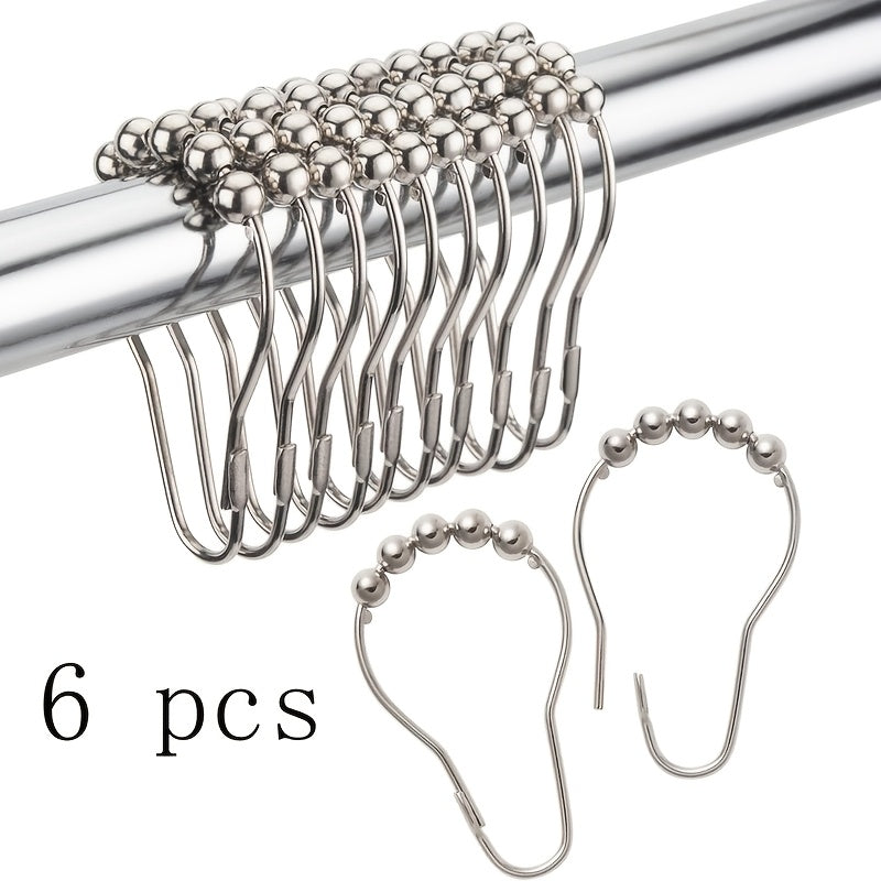 6 Pack Black Cast Iron Shower Curtain Hooks with Rolling Bead Design