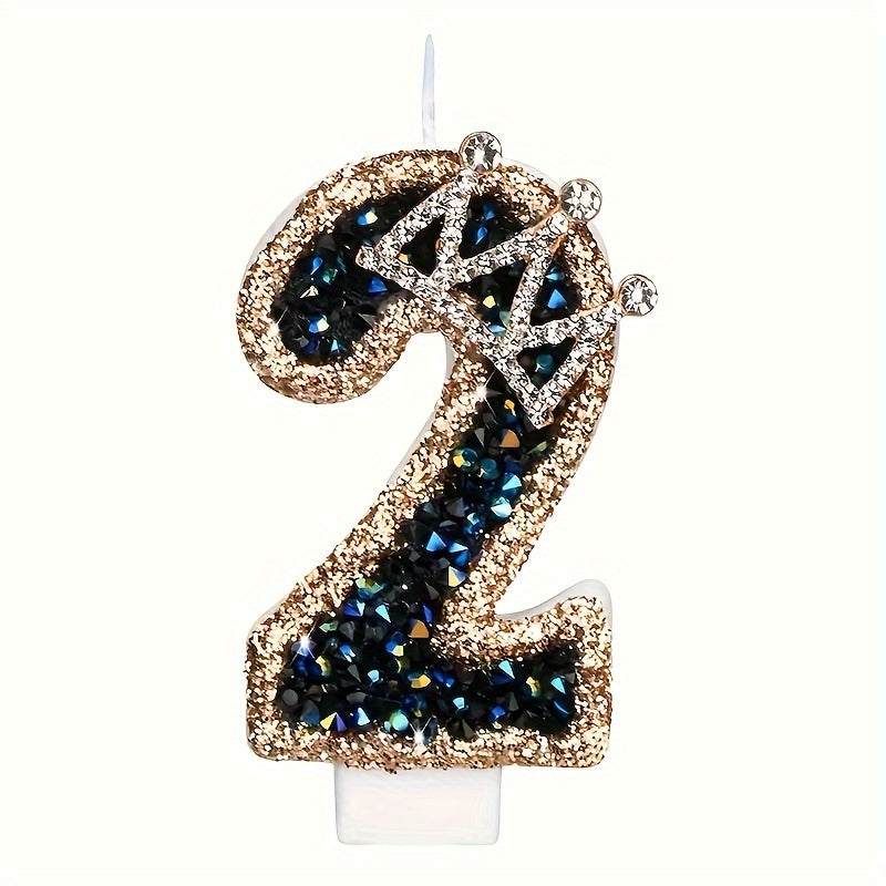 Large Birthday Cake Candles with Crown Metallic Powder Sparkling Number Candles for Kids and Weddings