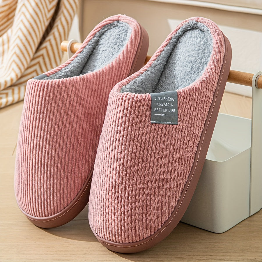 Women's Corduroy Slip-On House Slippers with Soft Lining and Durable Sole