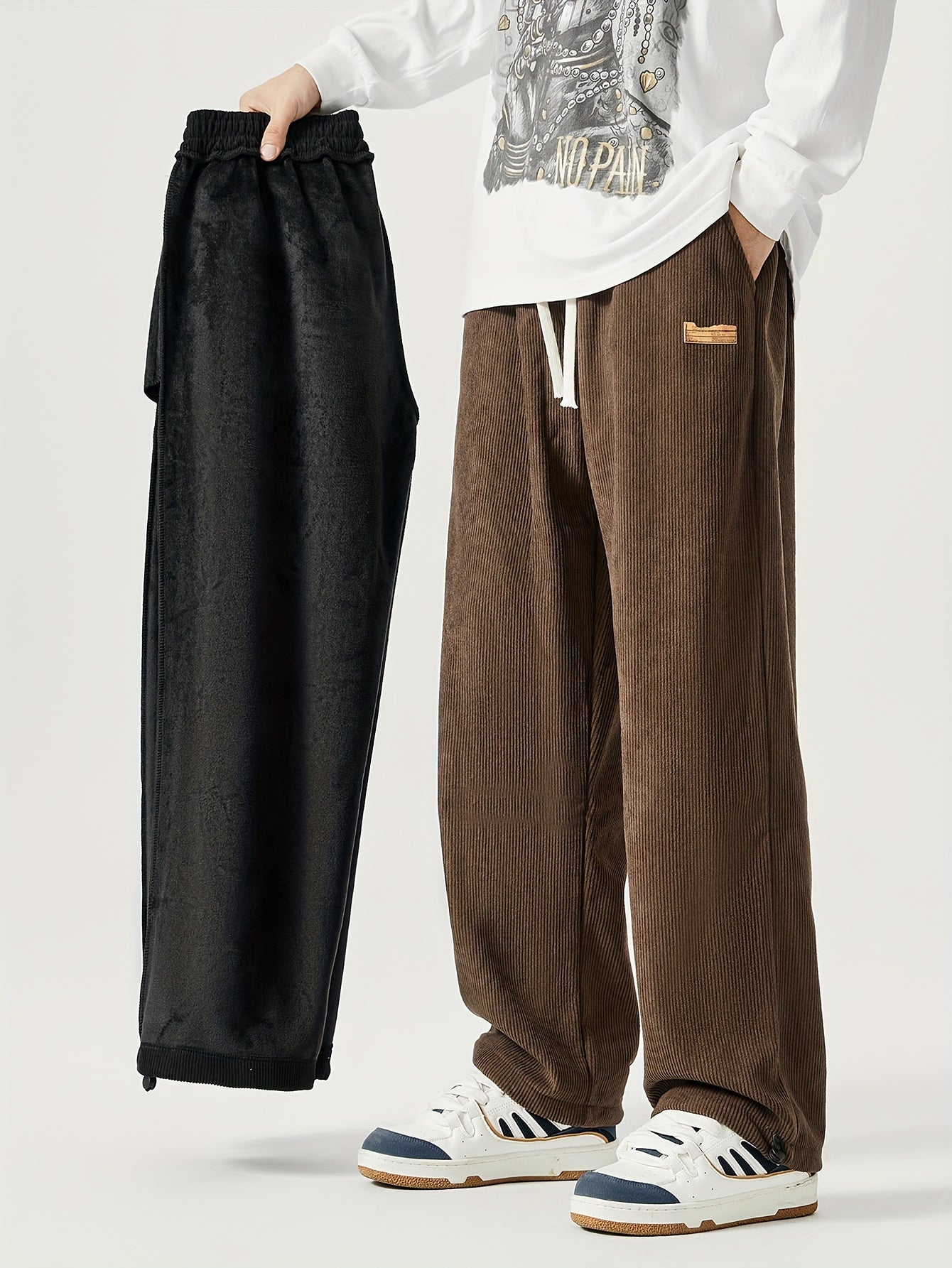 Pantalones de invierno de talla grande para hombre, casual, con patrón geométrico, tela de punto elástica, corte holgado