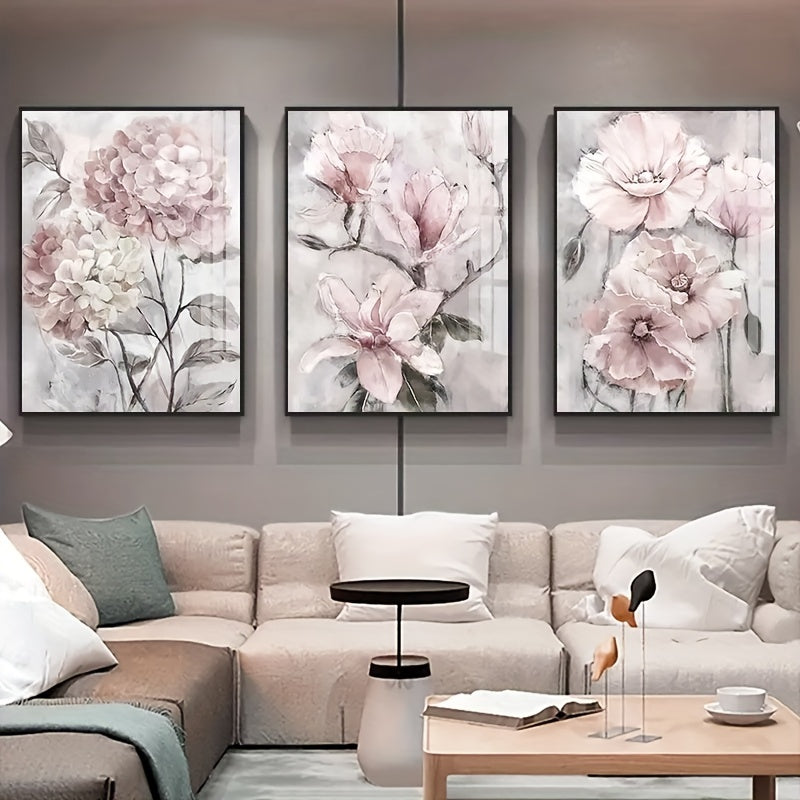 Set of 3 Canvas Flower Wall Art Posters for Living Room Home Decor