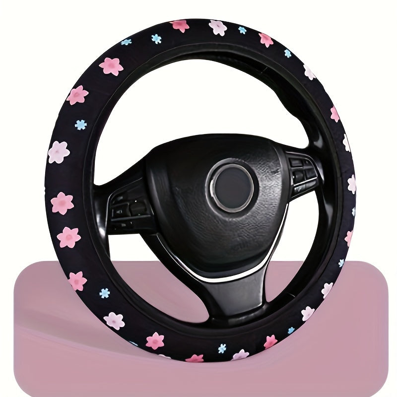 Universal Floral Pattern Car Steering Wheel Cover Breathable Non-Slip Polyester