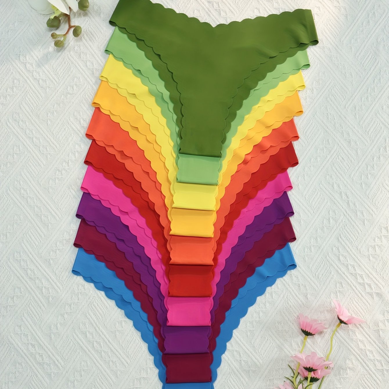 Women's Seamless Nylon Elastane Briefs Set 10 Pieces with Sexy Scalloped Edges and Prints