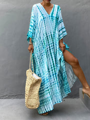 Plus Size Women's V-Neck Kaftan Dress Batwing Sleeve Tie-Dye Viscose
