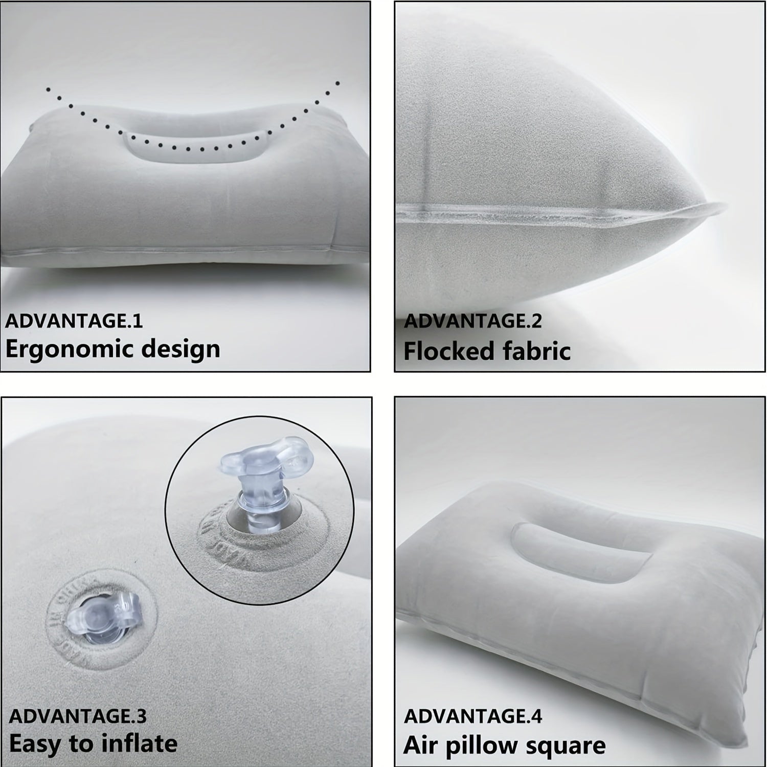 Small Square Inflatable Travel Pillow with Flocking Fabric for Camping and Sleep Support