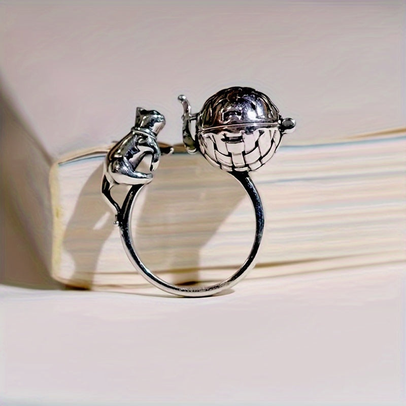 Jozibali Vintage Ilhomlangan Baxtli Mushuk Halqasi - Moslashuvchan, Ochiq Usulda Aromaterapiya Elementi bilan, Ayollar uchun Zamonaviy Qotishma Aksessuar