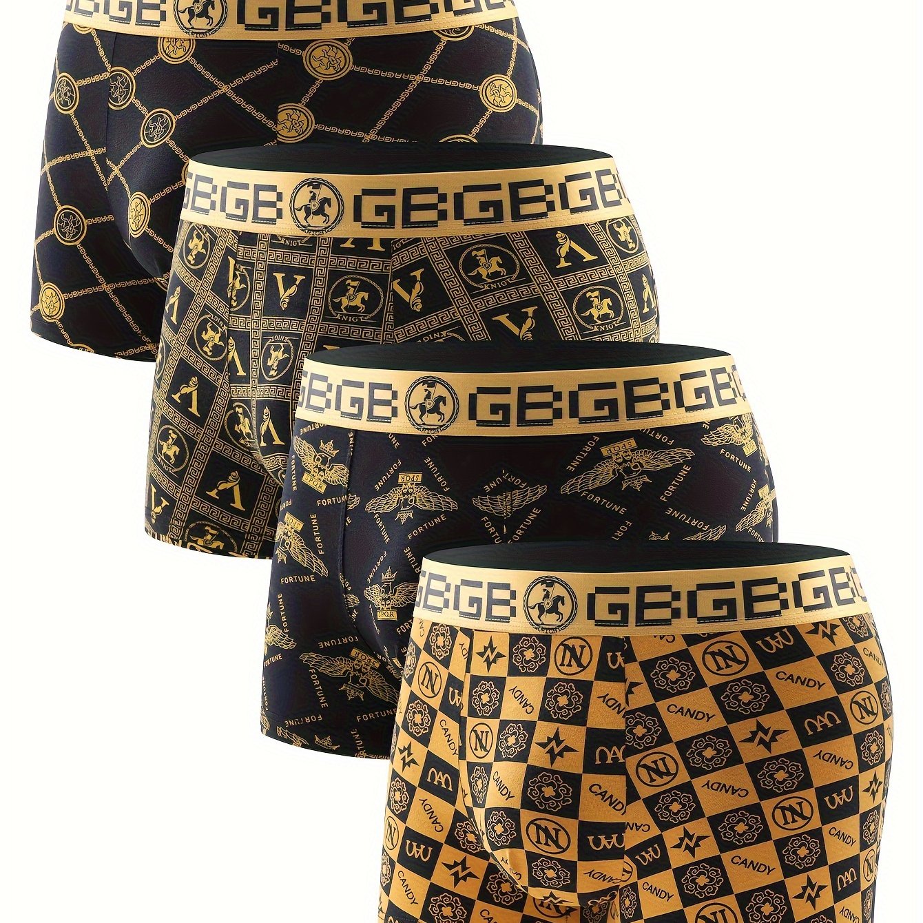 Men's Breathable Print Briefs Set of 4 Polyester Spandex Casual Sports Underwear