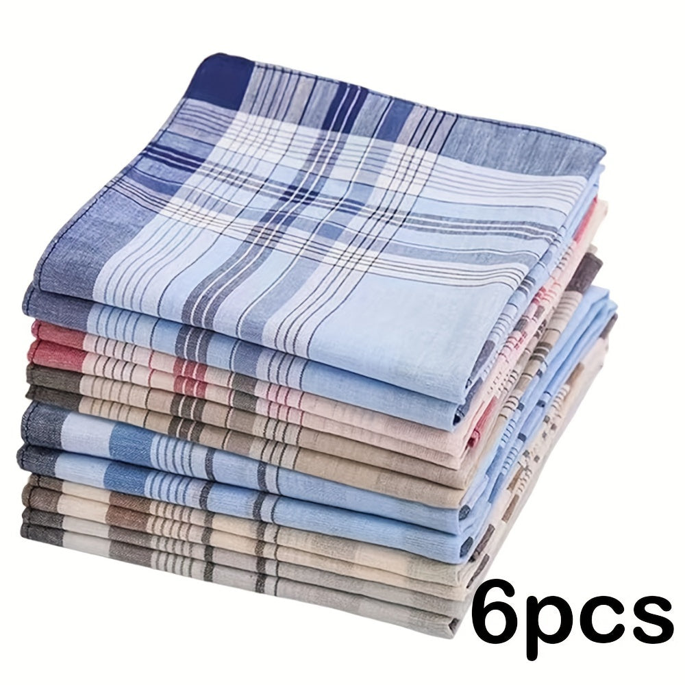 Set of 6 Men's Cotton Pocket Handkerchiefs Soft Absorbent Hypoallergenic Plaid
