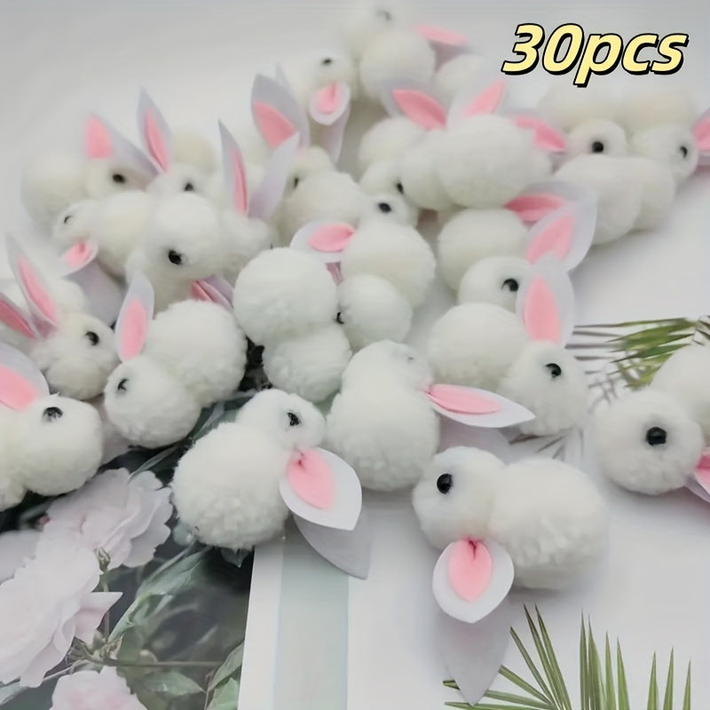 30pcs Easter Plush Bunny Doll Set White Linen Blend Fabric for Ages 14+