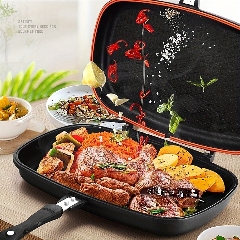 Qora alyuminiy pan, yopishmaydigan qoplama bilan, uzoq tutqichli, pech, plita uchun chidamli dizayn