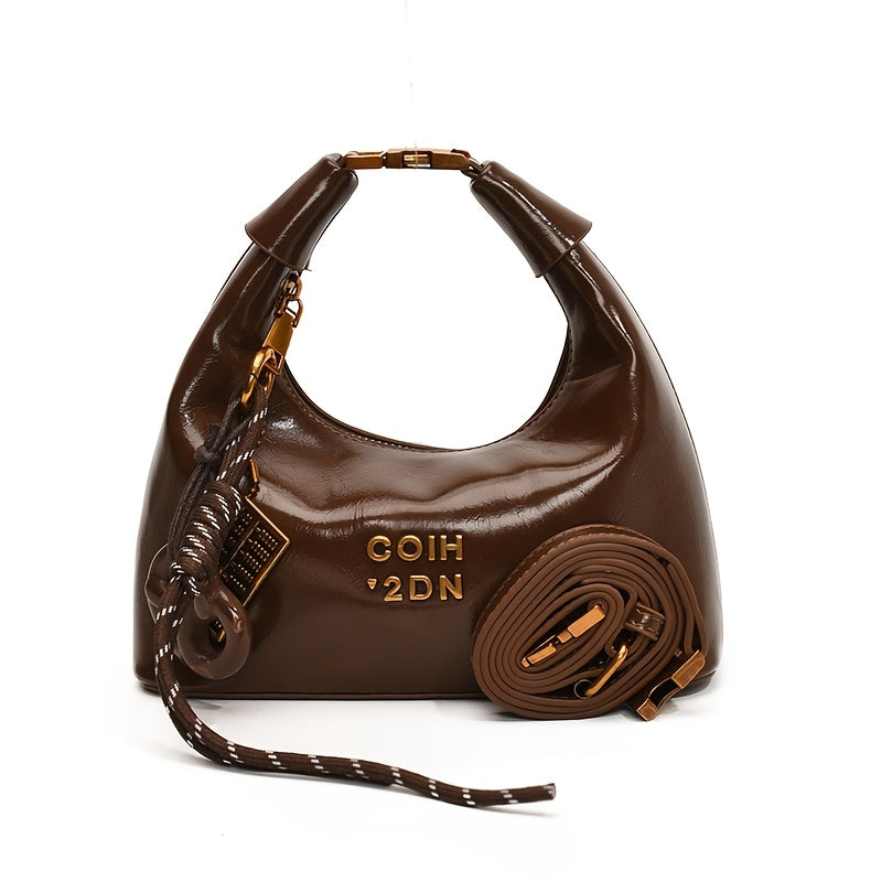 Retro Style Crossbody Bag for Women with Glitter Accents Zipper Closure Detachable Strap in Red and Black