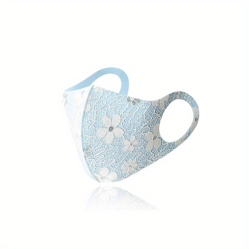 Lace Face Mask Set Floral Design Reusable Breathable for Outdoor Sun Protection