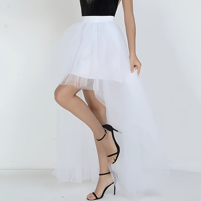 Ayollar uchun qora yuqori-pastki shaffof gauze yubkasi, to'ylar va bayramlar uchun