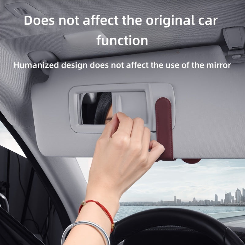 Car Sun Visor Card Holder Leather Clips Red Mouse Design Compact Organizer