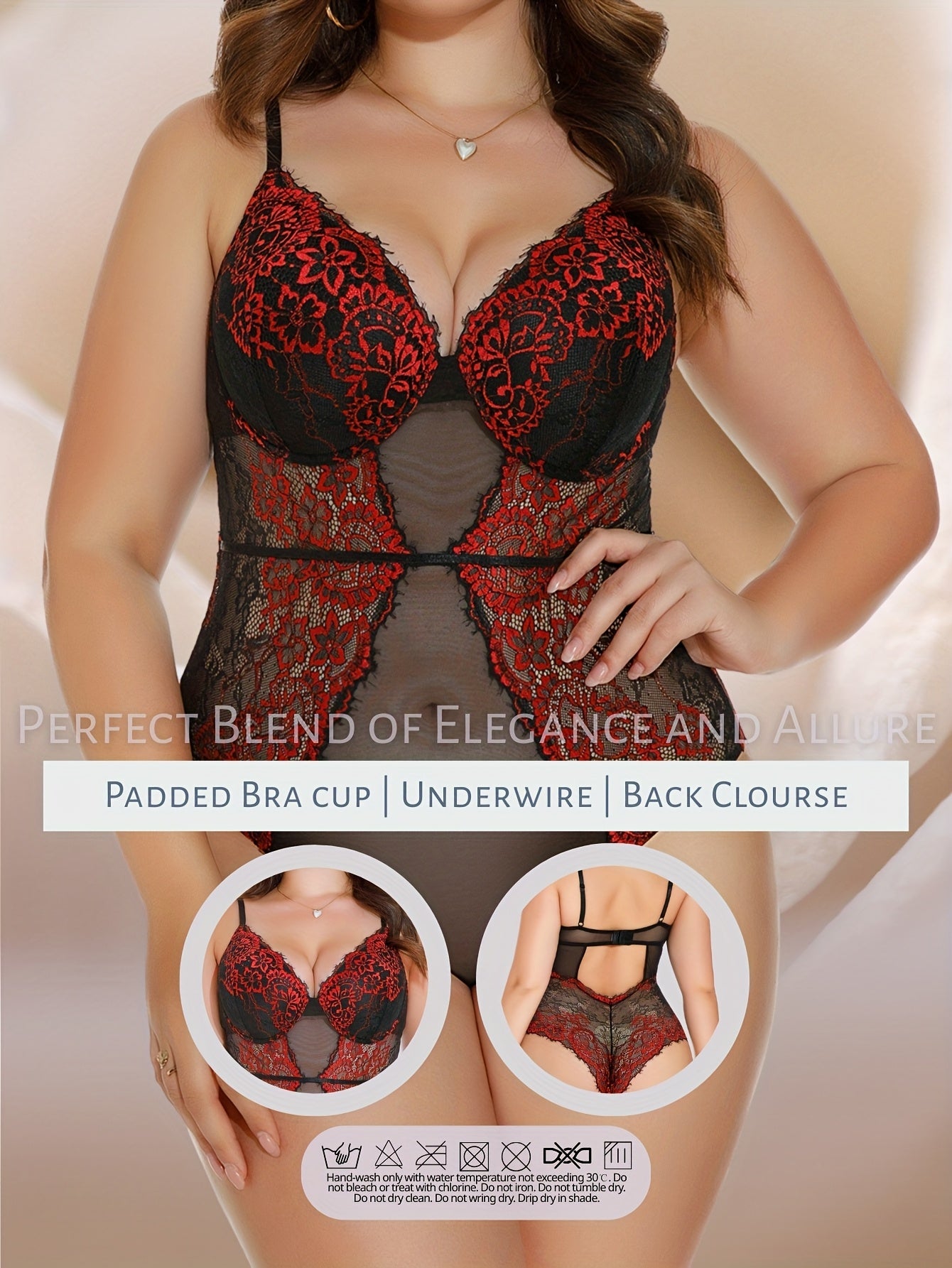 Plus-Size Women's Breathable Lace Mesh Jumpsuit with Color-Block Pattern