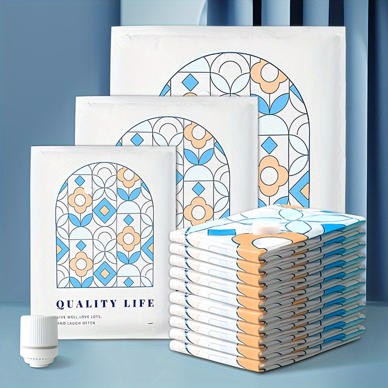 Vacuum Compression Storage Bags Set with Stained Glass Pattern for Clothes and Bedding