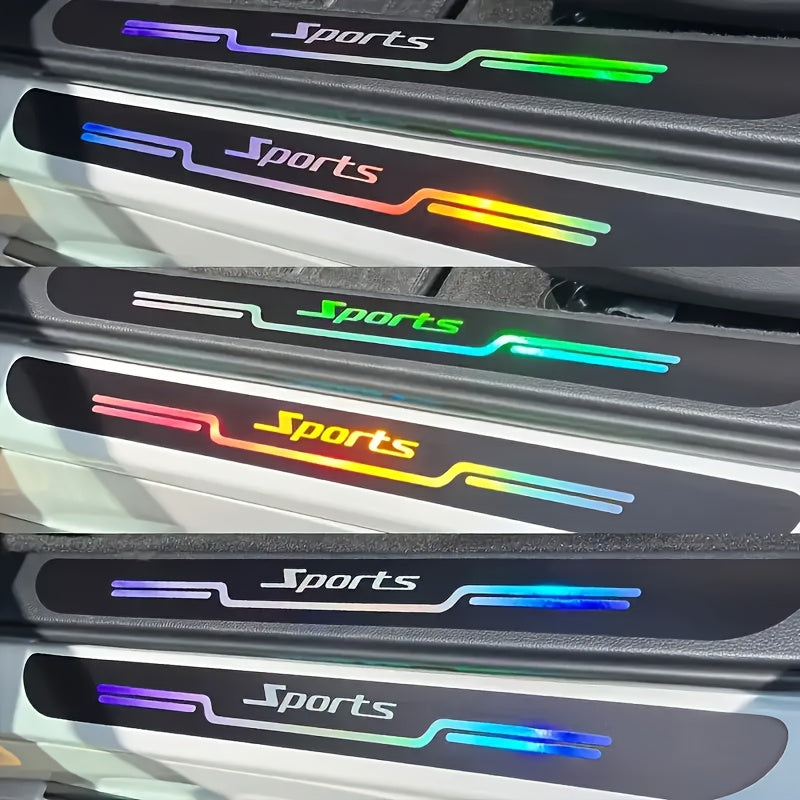 Reflective PU Leather Car Door Sill Protectors with Colorful Strips and Iridescent Finish