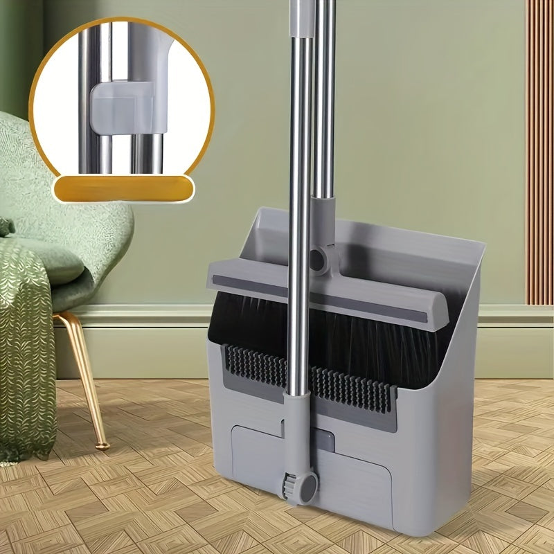 Heavy-Duty 3-in-1 Broom and Dustpan Set with Floor Brush Long Handle Metal Indoor Outdoor