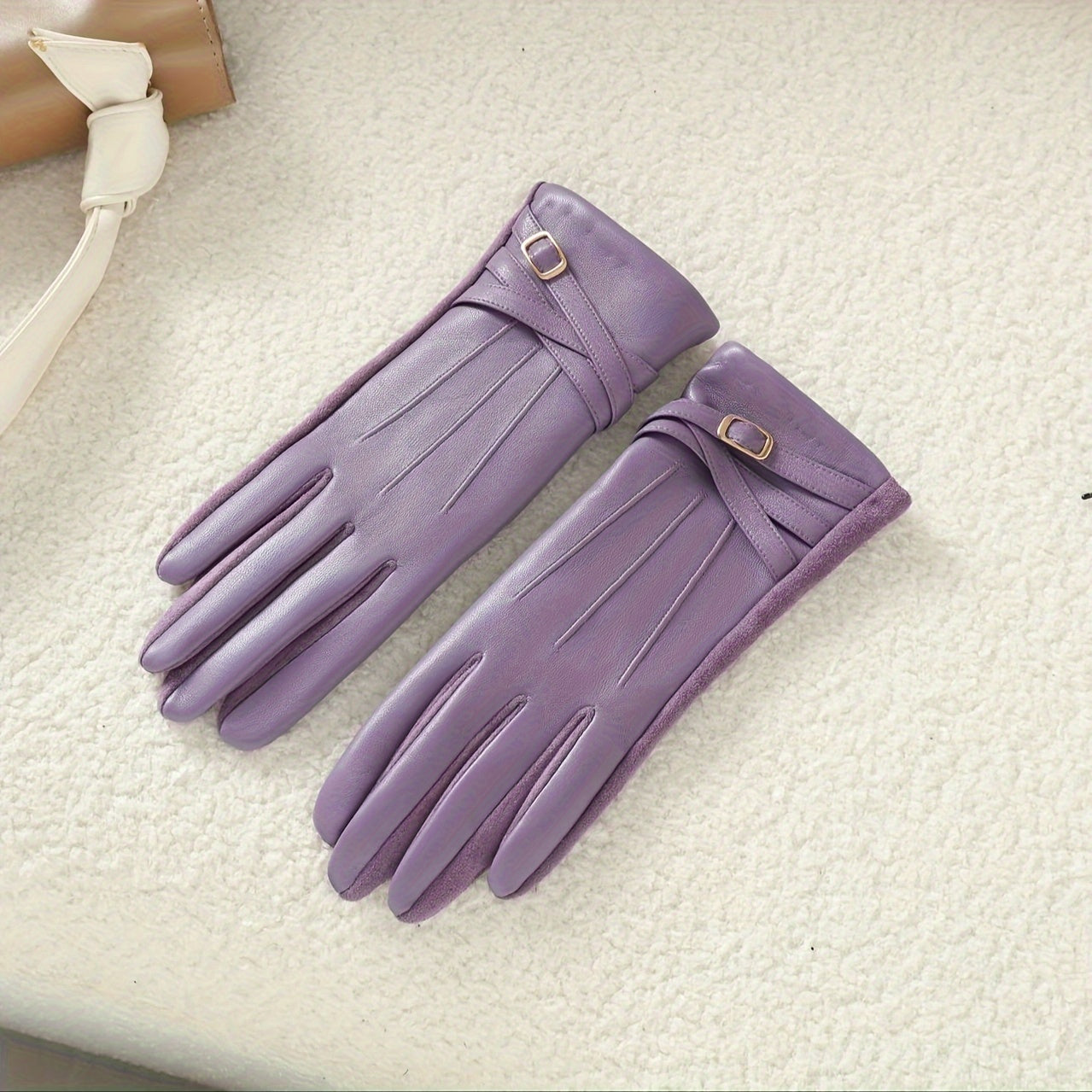 Women's Leather Gloves Touchscreen Compatible Fleece Lined Waterproof Suede Palm