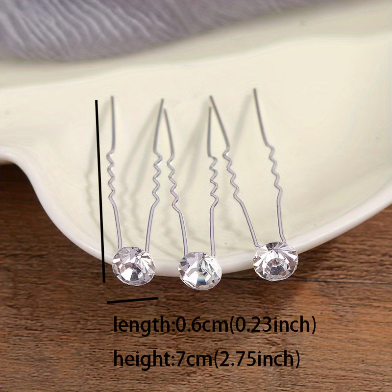 Set of 20 Bridal Hair Pins with Rhinestones U-Shaped Hair Accessories for Weddings and Updos